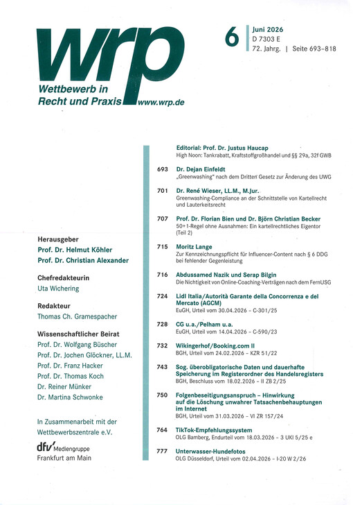 Wettbewerb in Recht und Praxis : WRP