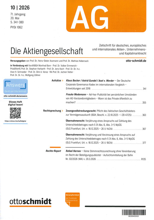 Die Aktiengesellschaft : Zeitschrift für das gesamte Aktienwesen, für deutsches, europäisches und internationales Unternehmens- und Kapitalmarktrecht.