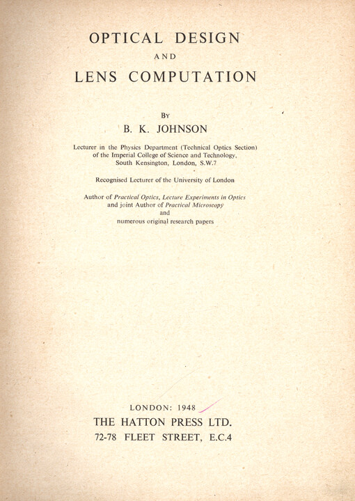 Optical design and lens computation