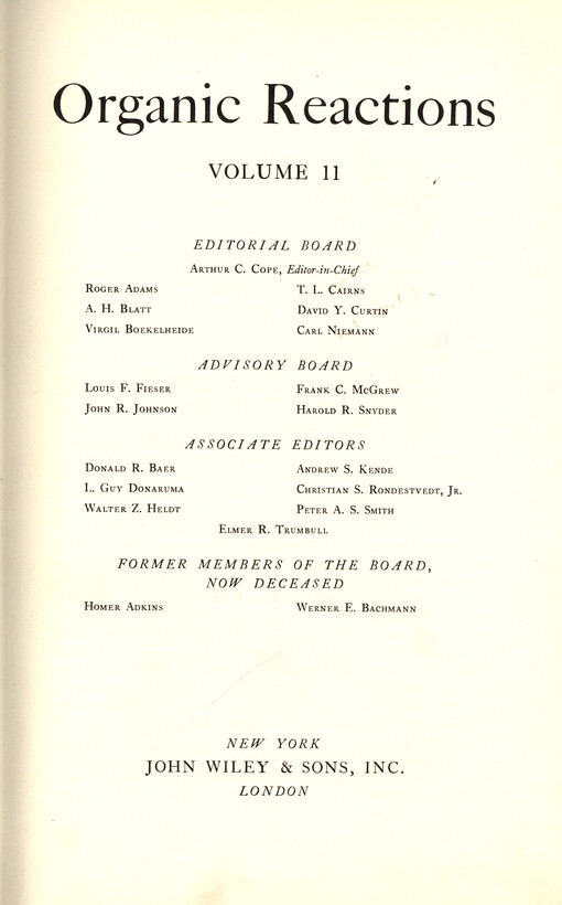 Organic reactions. Vol. 11