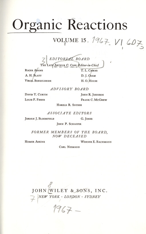 Organic reactions. Vol. 15
