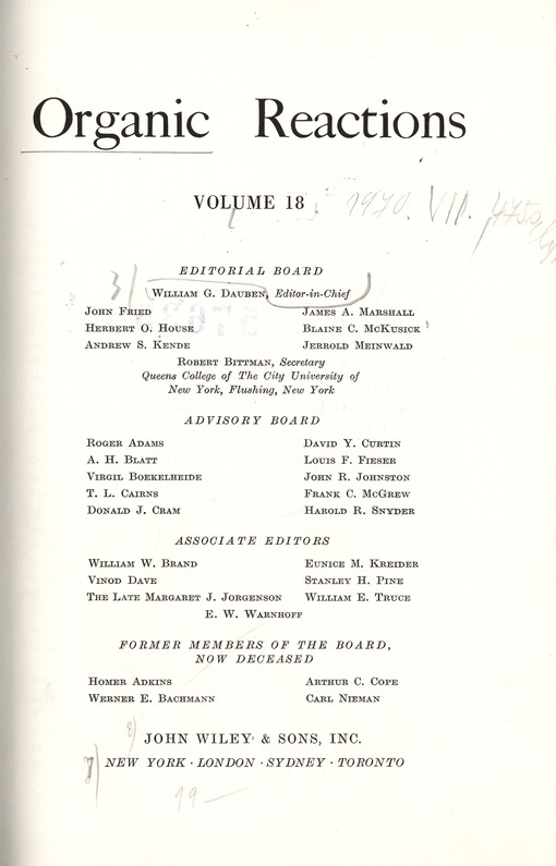 Organic reactions. Vol. 18