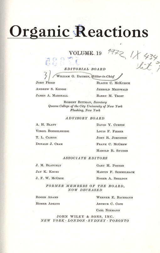 Organic reactions. Vol. 19