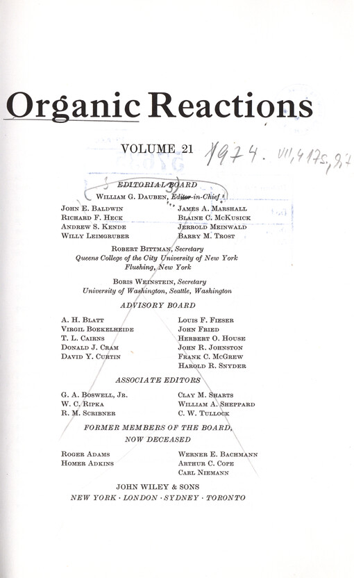 Organic reactions. Vol. 21