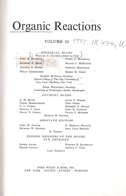 Organic reactions. Vol. 22