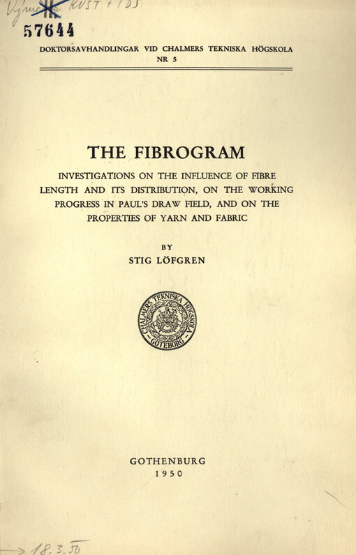 The fibrogram : investigations on the influence of fibre length and its distribution, on the working progress in Paul's draw field, and on the properties of yarn and fabric