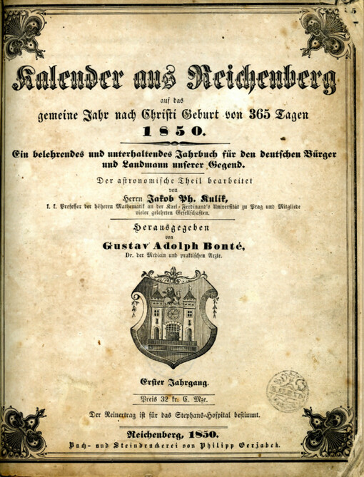 Kalender aus Reichenberg : Ein belehrendes und unterhaltendes Jahrbuch für den deutschen Bürger und Landsmann unserer Gegend