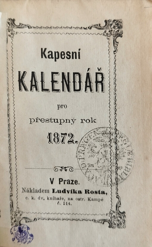 Kapesní kalendář na rok 1872