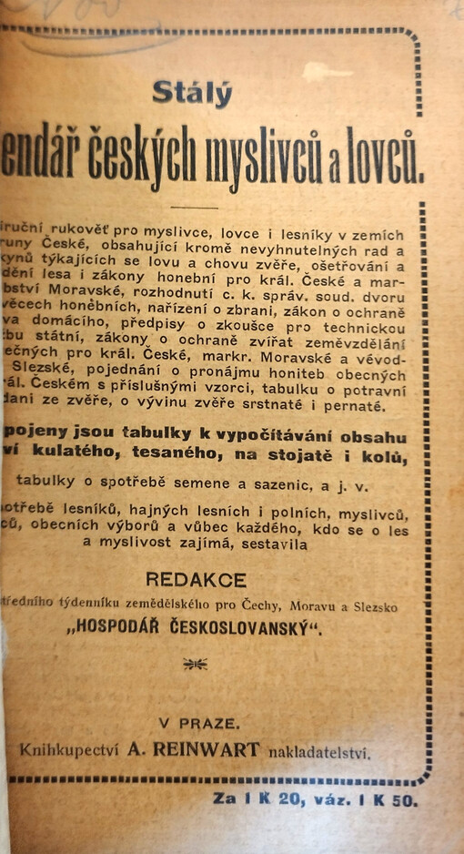 Stálý kalendář českých myslivců a lovců 