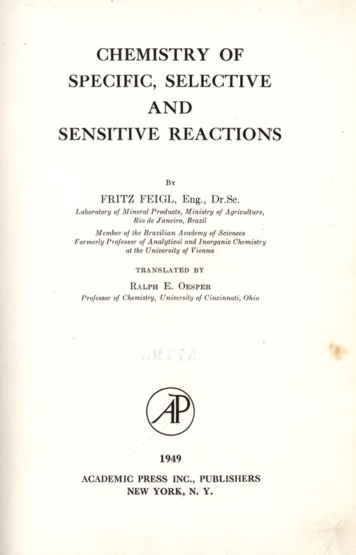 Chemistry of specific, selective and sensitive reactions