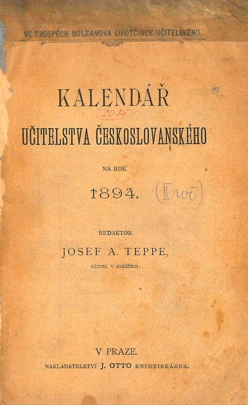 Kalendář učitelstva českoslovanského : Ve prospěch Bolzanova sirotčince učitelského 