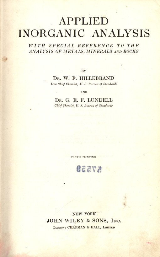 Applied inorganic analysis : with special reference to the analysis of metals, minerals and rocks