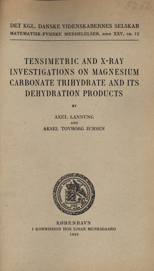 Tensimetric and x-ray investigations on magnesium carbonate trihydrate and its dehydration products