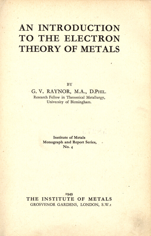 An introduction to the electron theory of metals