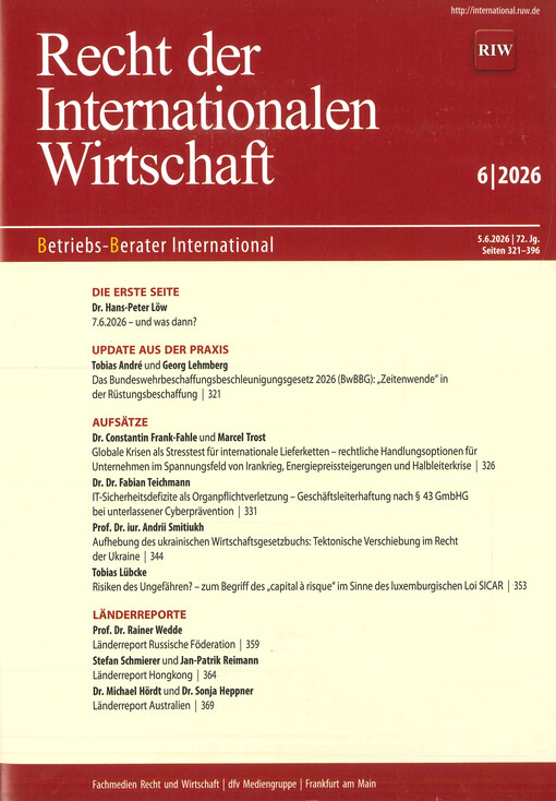 Recht der Internationalen Wirtschaft : Betriebs-Berater International