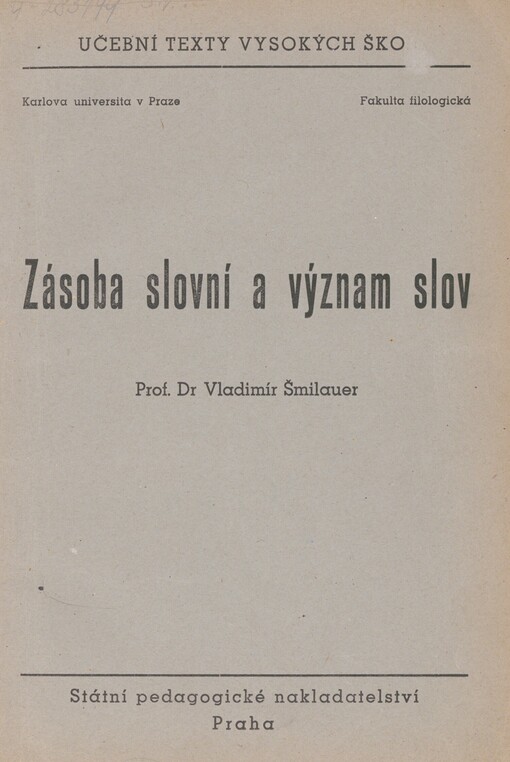 Zásoba slovní a význam slov: [Určeno] pro posluchače filologické fak
