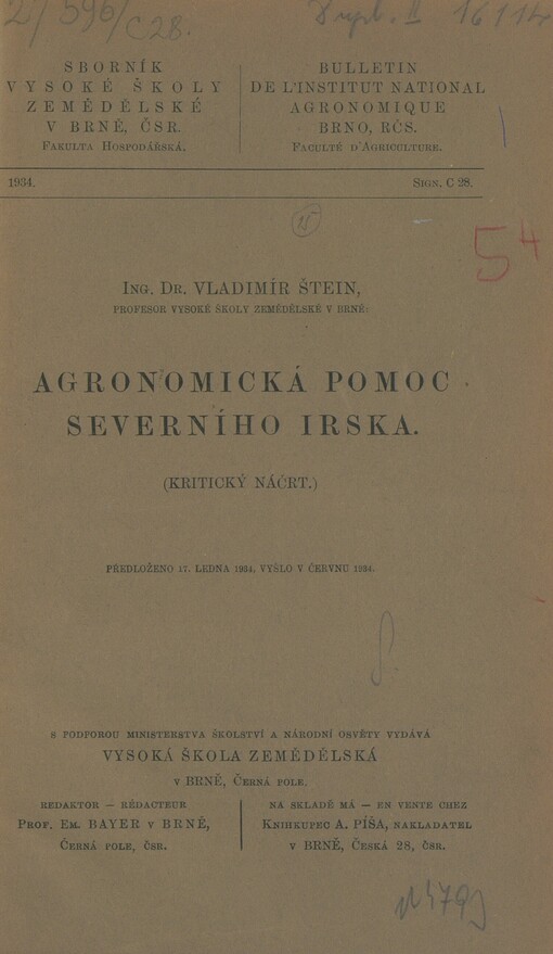 Agronomická pomoc severního Irska: (kritický náčrt)