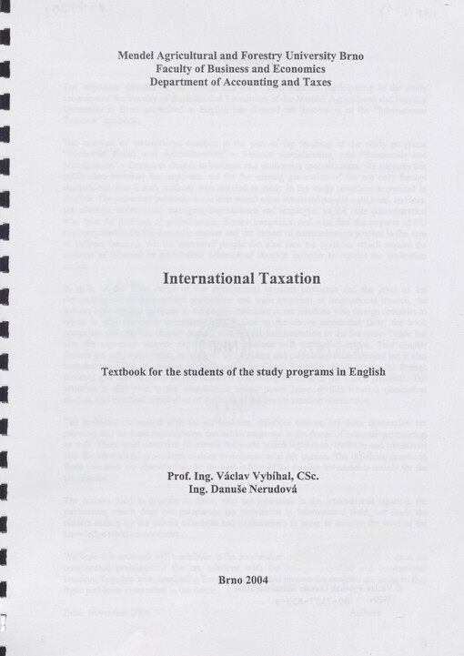 International taxation: textbook for the students of the study programs in English