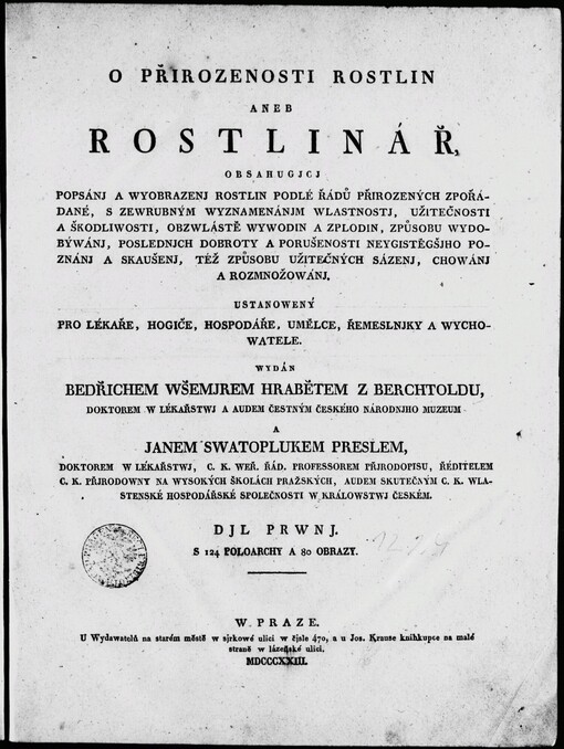 O přirozenosti rostlin, aneb, Rostlinář, pro lékaře, hogiče, hospodáře, umělce, řemeslnjky a wychowatele