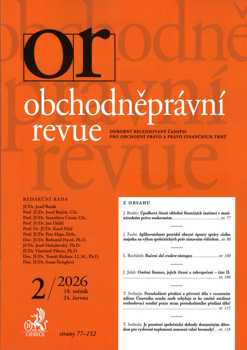 Obchodněprávní revue : odborný recenzovaný časopis pro obchodní právo a právo finančních trhů