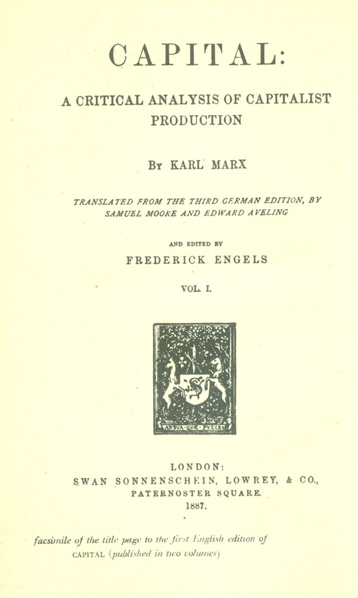 Capital : a critical analysis of capitalist production