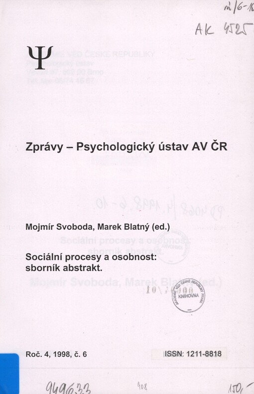 Sociální procesy a osobnost: sborník abstrakt