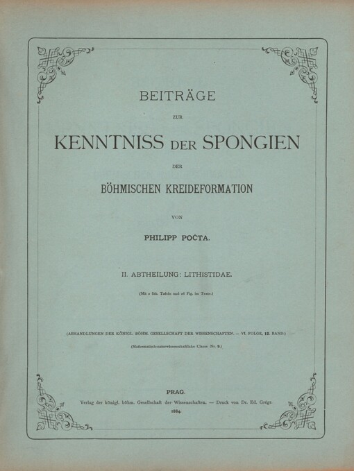 Beiträge zur Kenntniss der Spongien der böhmischen Kreideformation