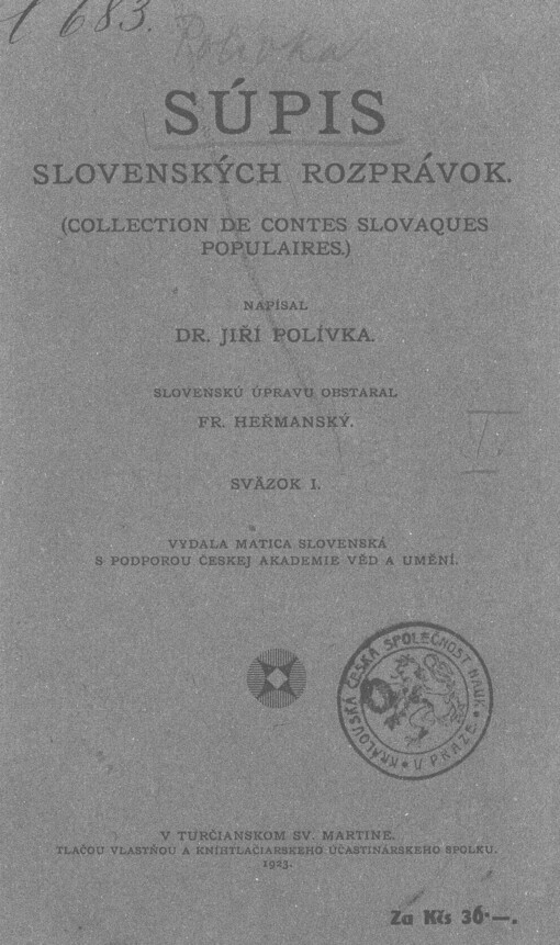 Súpis slovenských rozprávok: Collection de contes slovaques, populaires