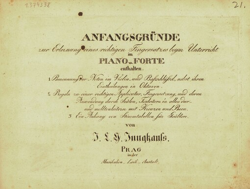 Anfangsgründe zur Erlernung eines richtigen Fingersatzes beym Unterricht: im Piano-Forte enthalten