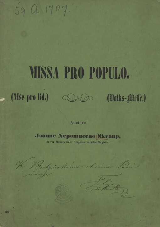 Missa pro populo =: (Mše pro lid) = (Volks-Messe) : a canto, alto, tenore, basso et organo cum violone obligato, corni, clarini & tympani ad libitum
