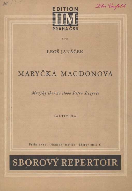 Maryčka Magdonova: mužský sbor na slova Petra Bezruče : partitura