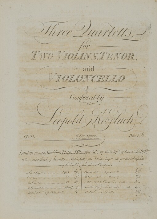 Three Quartetts for two Violins, Tenor, and Violoncello: op. 33