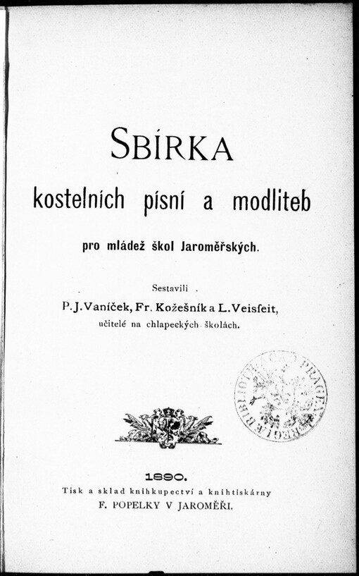 Sbírka kostelních písní a modliteb pro mládež škol Jaroměřských