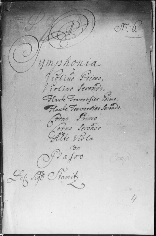 Symphonia Nr. 6: à Violino Primo, Violino Secondo, Flaute Traversier Primo, Flaute Traversier Secondo, Corno Primo, Corno Secondo, Alto Viola con Basso. op. 7, č. 4, G dur