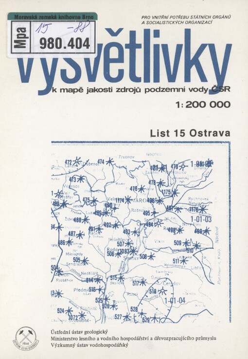 Mapa jakosti zdrojů pozdemních vod ČSR. List 15. Ostrava