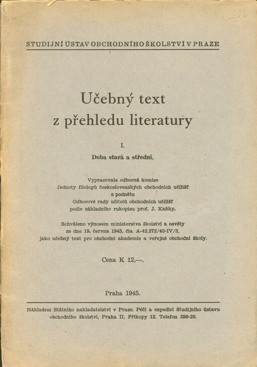 Učebný text z přehledu literatury. I., Doba stará a střední