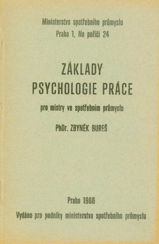 Základy psychologie práce pro mistry ve spotřebním průmyslu
