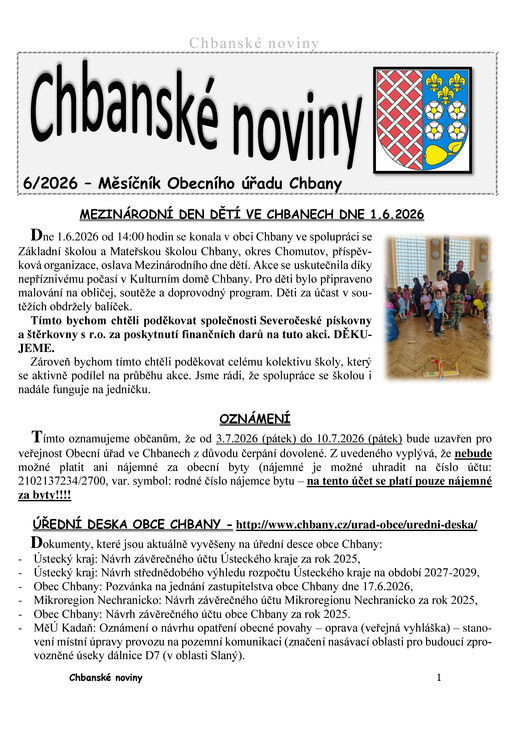 Chbanské noviny : měsíčník Obecního úřadu Chbany
