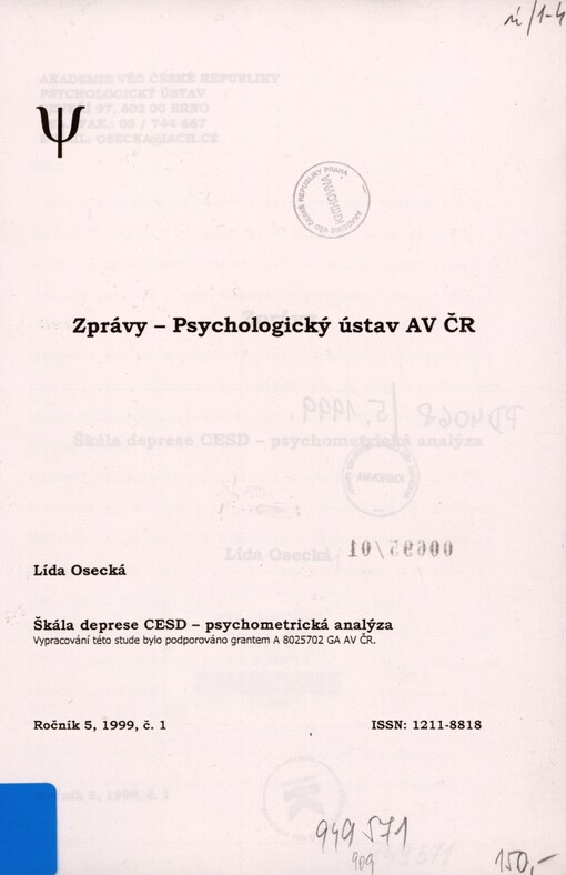 Škála deprese CESD: psychometrická analýza