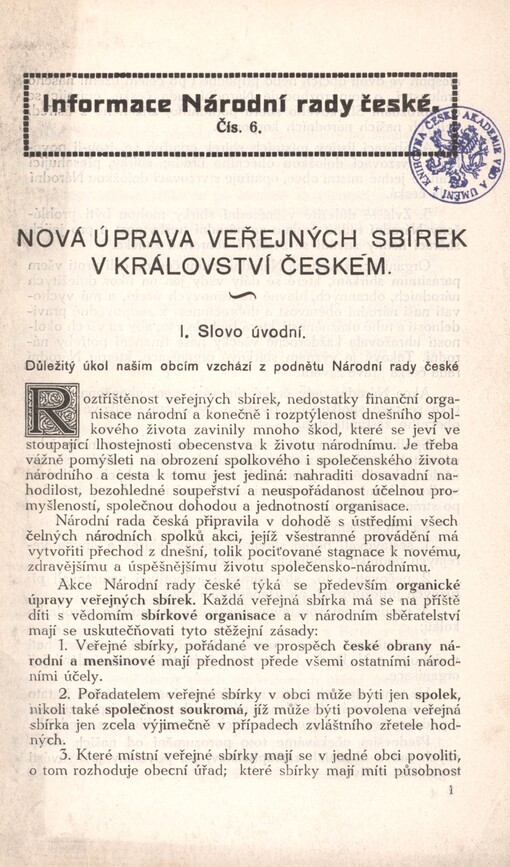 Nová úprava veřejných sbírek v království Českém