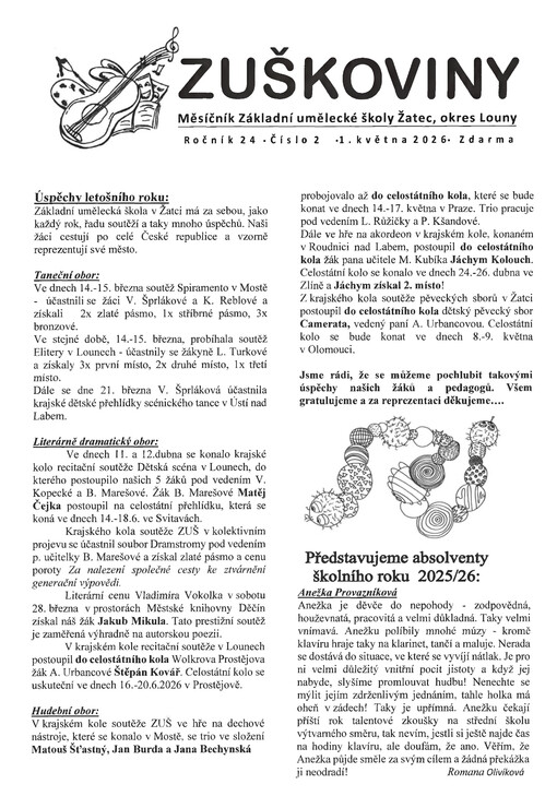Zuškoviny : měsíčník Základní umělecké školy Žatec, okres Louny