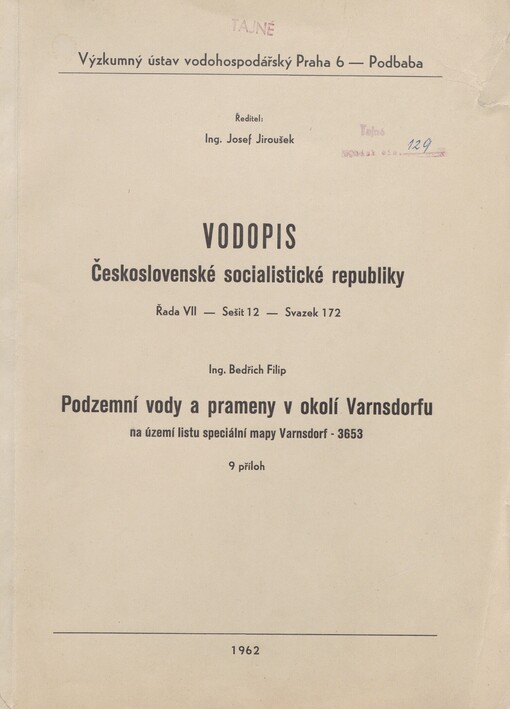 Podzemní vody a prameny v okolí Varnsdorfu na území listu speciální mapy Varnsdorf - 3653