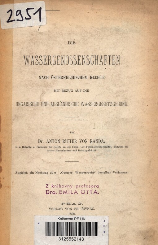 Die Wassergenossenschaften nach österreichischem Rechte mit Bezug auf die ungarische und ausländische Wassergesetzgebung