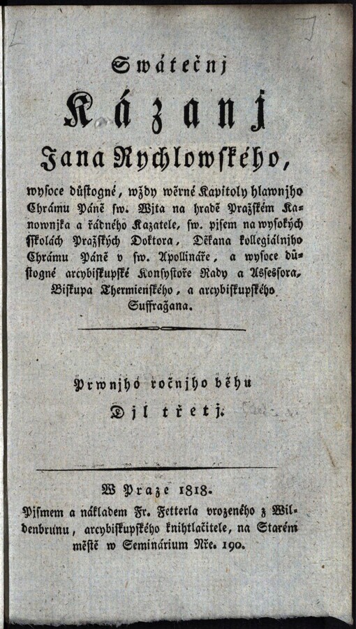 Swátečnj kázanj Jana Rychlowského