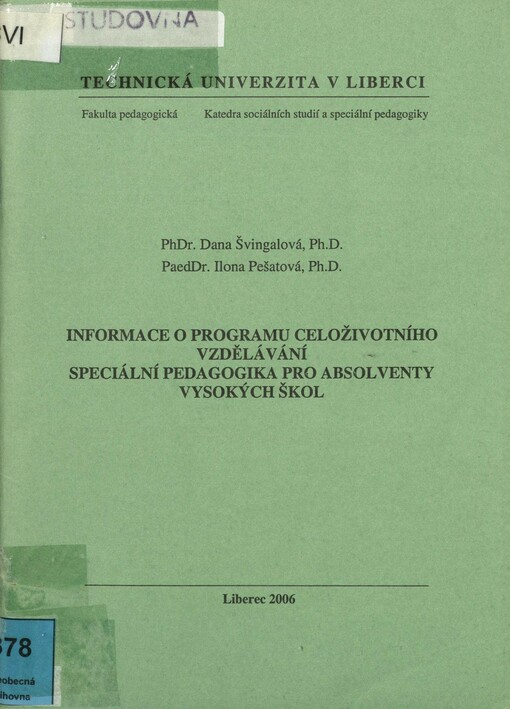 Informace o programu celoživotního vzdělávání - Speciální pedagogika pro absoloventy vysokých škol