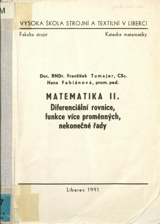 Matematika II. Diferenciální rovnice, funkce více proměnných, nekonečné řady