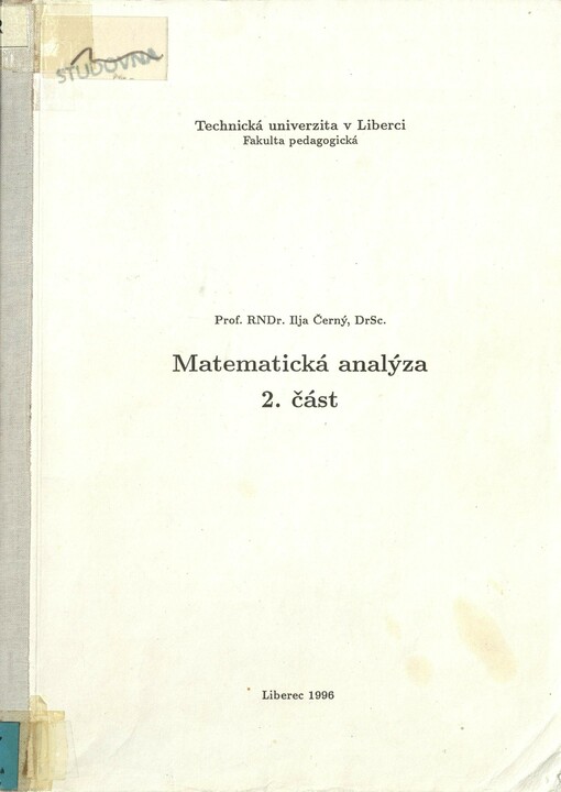 Matematická analýza. 2. část