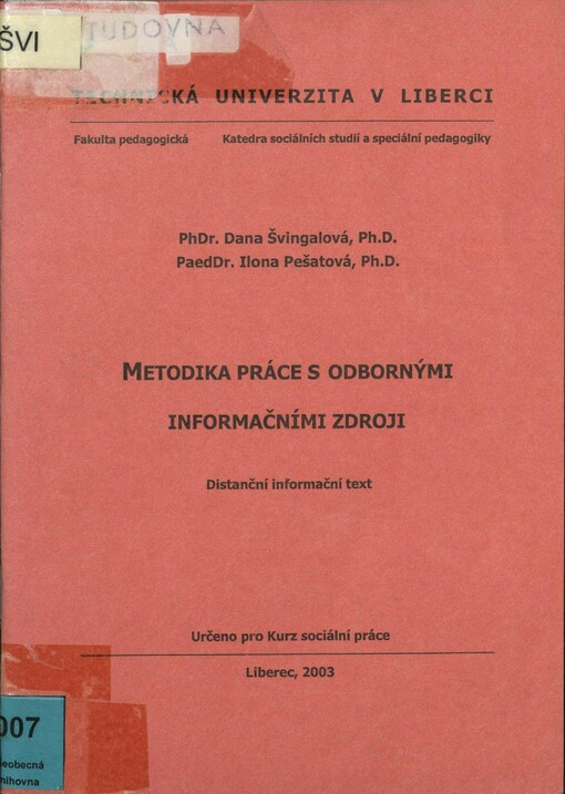 Metodika práce s odbornými informačními zdroji: distanční informační text