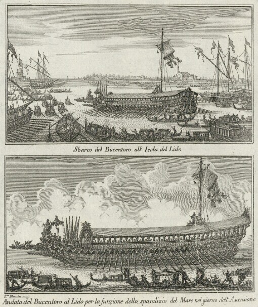 [Teatro delle fabriche piu cospicue in prospettiva, della citta' di Venezia: Che contiene le Chiese e fabbriche pubbliche di detta citta'. Tomo primo] ; [30]. Sbarco del Bucentoro all Isola del Lido