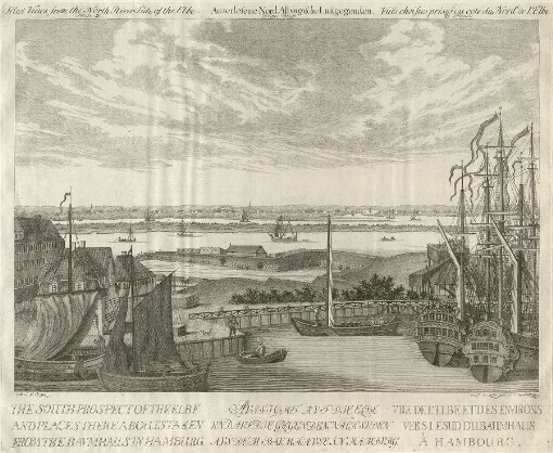 Select Views from the North-River Side of the Elbe: Auserlesene Nord Albingische Lustgegenden = Vues choisies prises du coté du Nord de l'Elbe. Plate III. Drittes Blatt. III. Planche. The South Prospect of the Elbe and Places There aboutstaken from the Bavmhaus in Hamburg = Avssicht avf die Elbe vnd avf die gegenden Nach Svden avs dem Bavm Havsein Hambvrg = Vue de l'Elbe et des Environs Vers le Sud Dubaumhaus a Hamburg